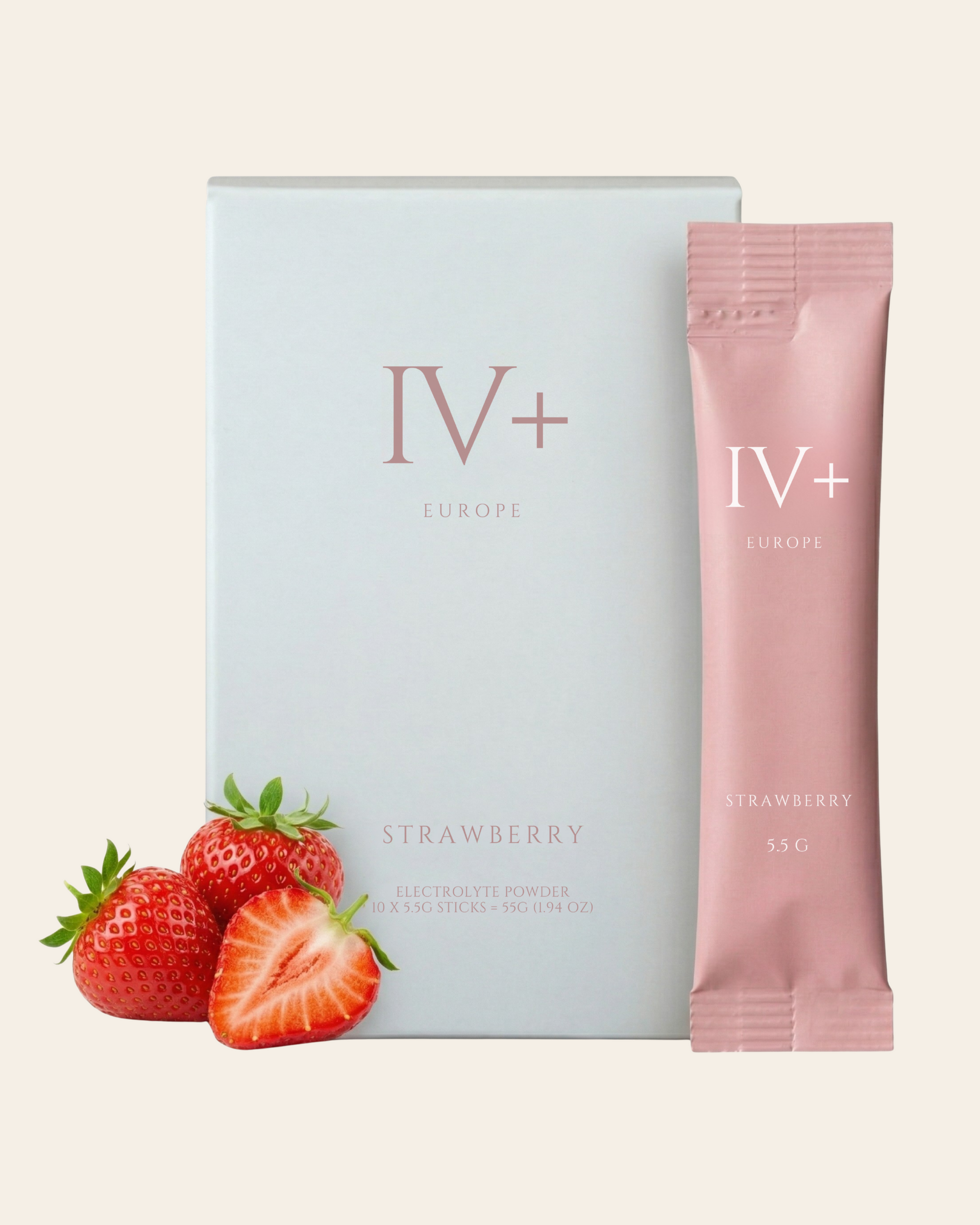 IV+ Strawberry Electrolyte Powder - Real Fruit Hydration (10 Sticks)
