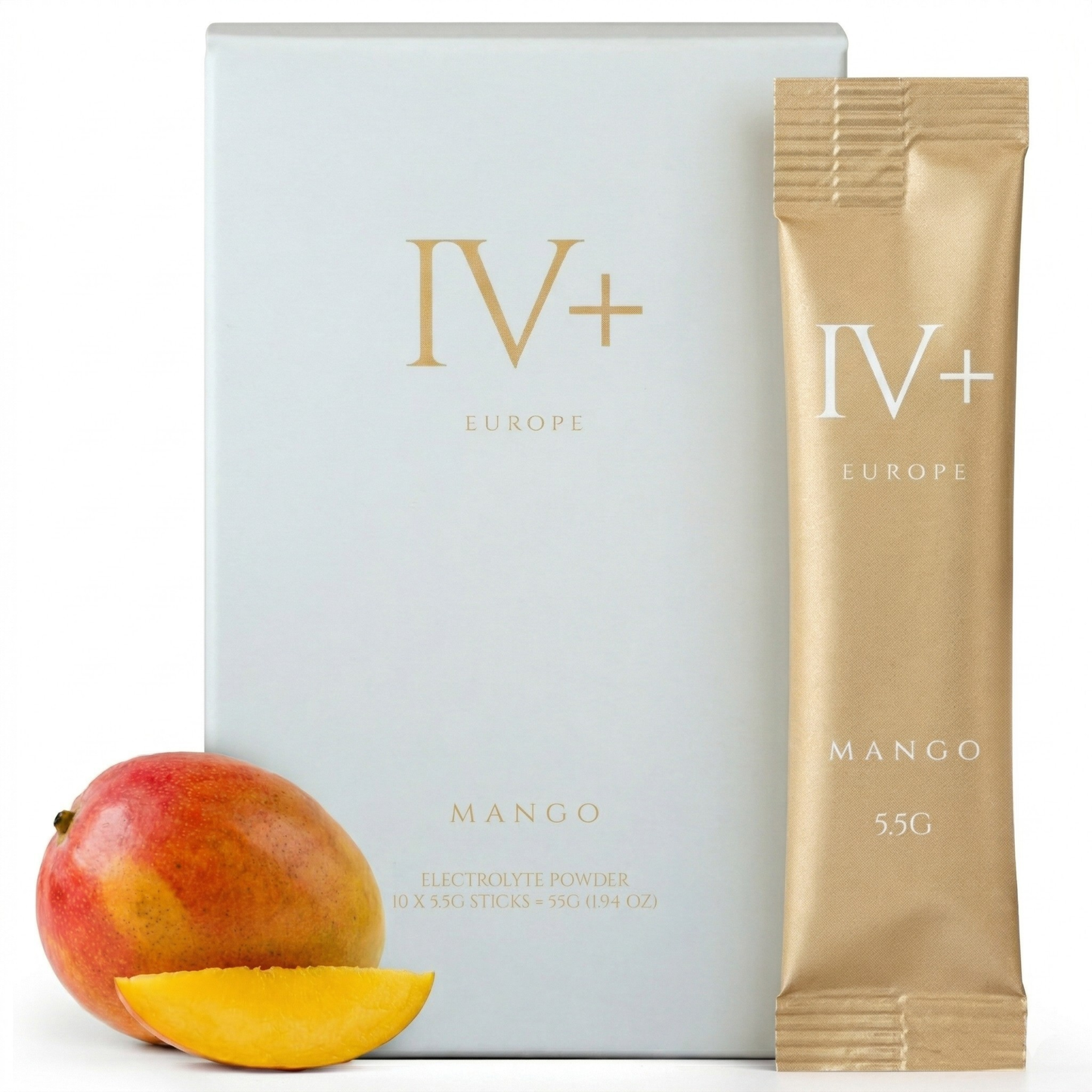 IV+ Pudră Electroliți Mango – Hidratare cu Fructe Reale (10 plicuri)